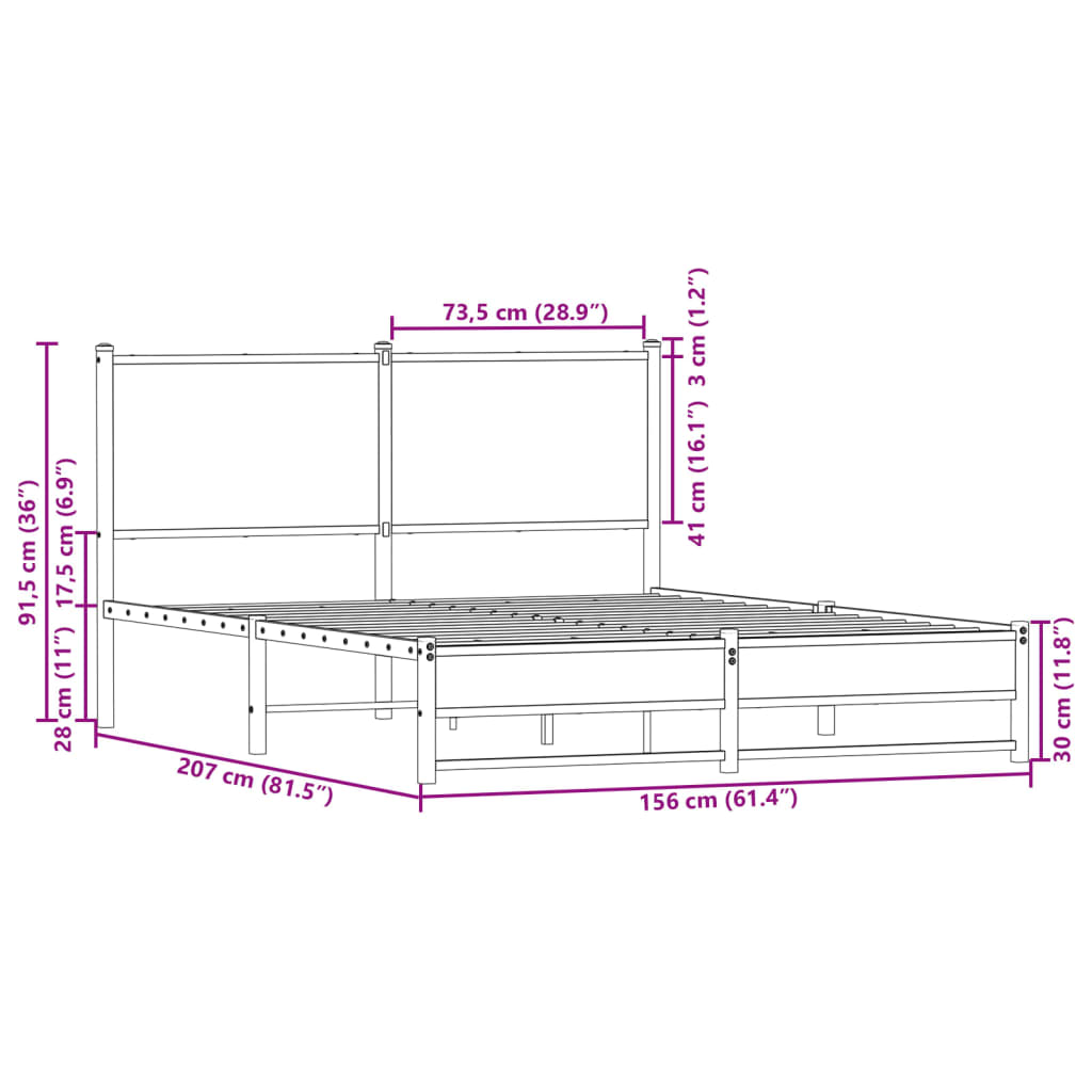 vidaXL Σκελετός Κρεβ. Χωρίς Στρώμα Καφέ Δρυς 150x200 εκ. Μεταλλικό