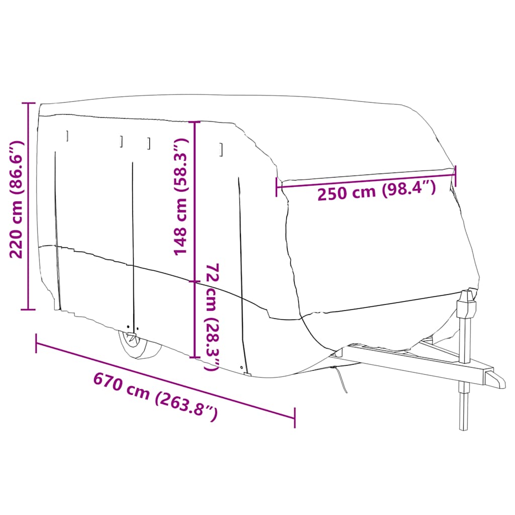 vidaXL Κάλυμμα τροχόσπιτου Γκρι 670x250x220 cm Μη υφασμένο ύφασμα