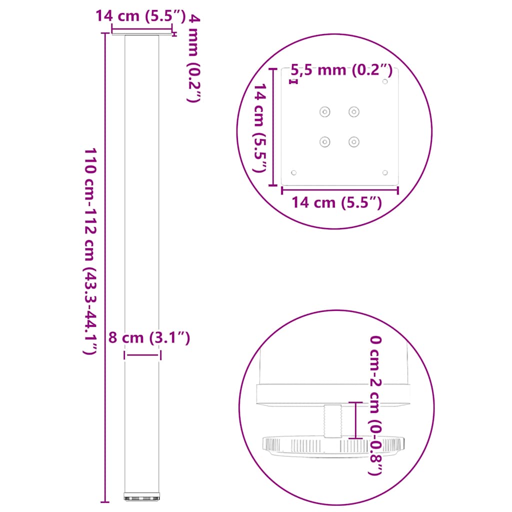 vidaXL Πόδια Τραπεζιού Μπαρ 4 τεμ. Λευκά 110-112 εκ. Ατσάλινο