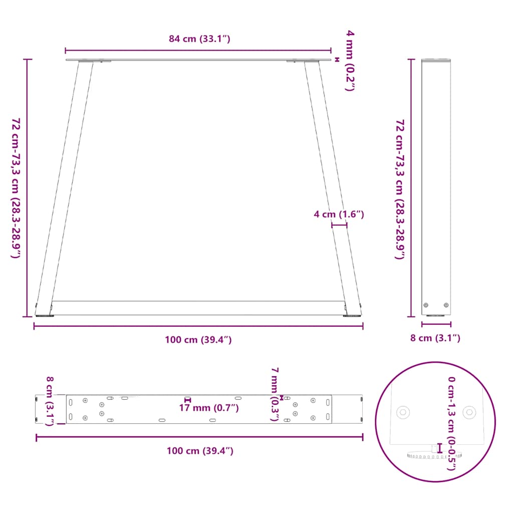 vidaXL Πόδια Τραπεζαρίας Σχήματος V 3 τεμ. Λευκά 100x (72-73,3) εκ. Ατσάλι