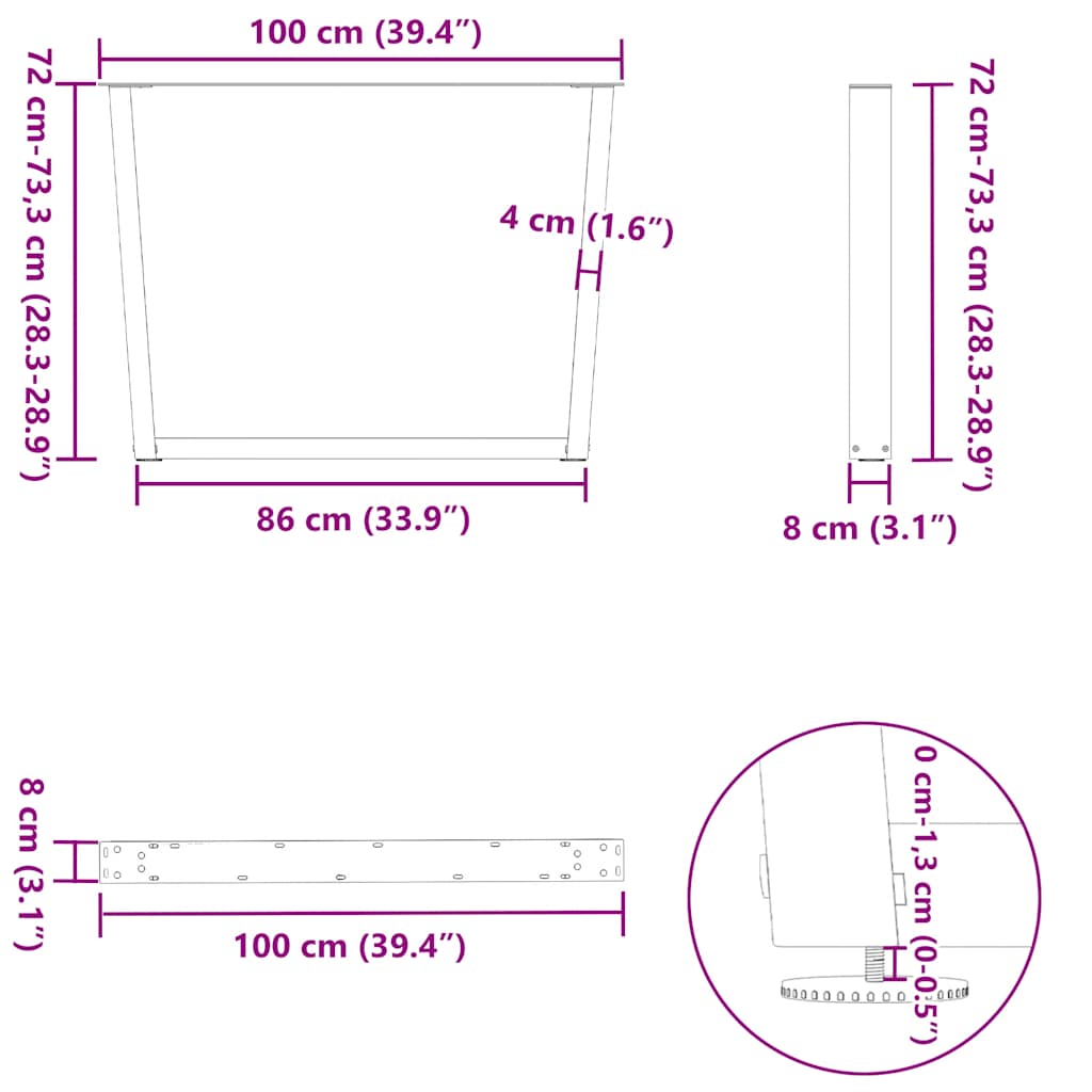 vidaXL Πόδια Τραπεζαρίας Σχήματος V 2 τεμ. από Φυσικό Ατσάλι 100x(72-73,3) εκ. Ατσάλι