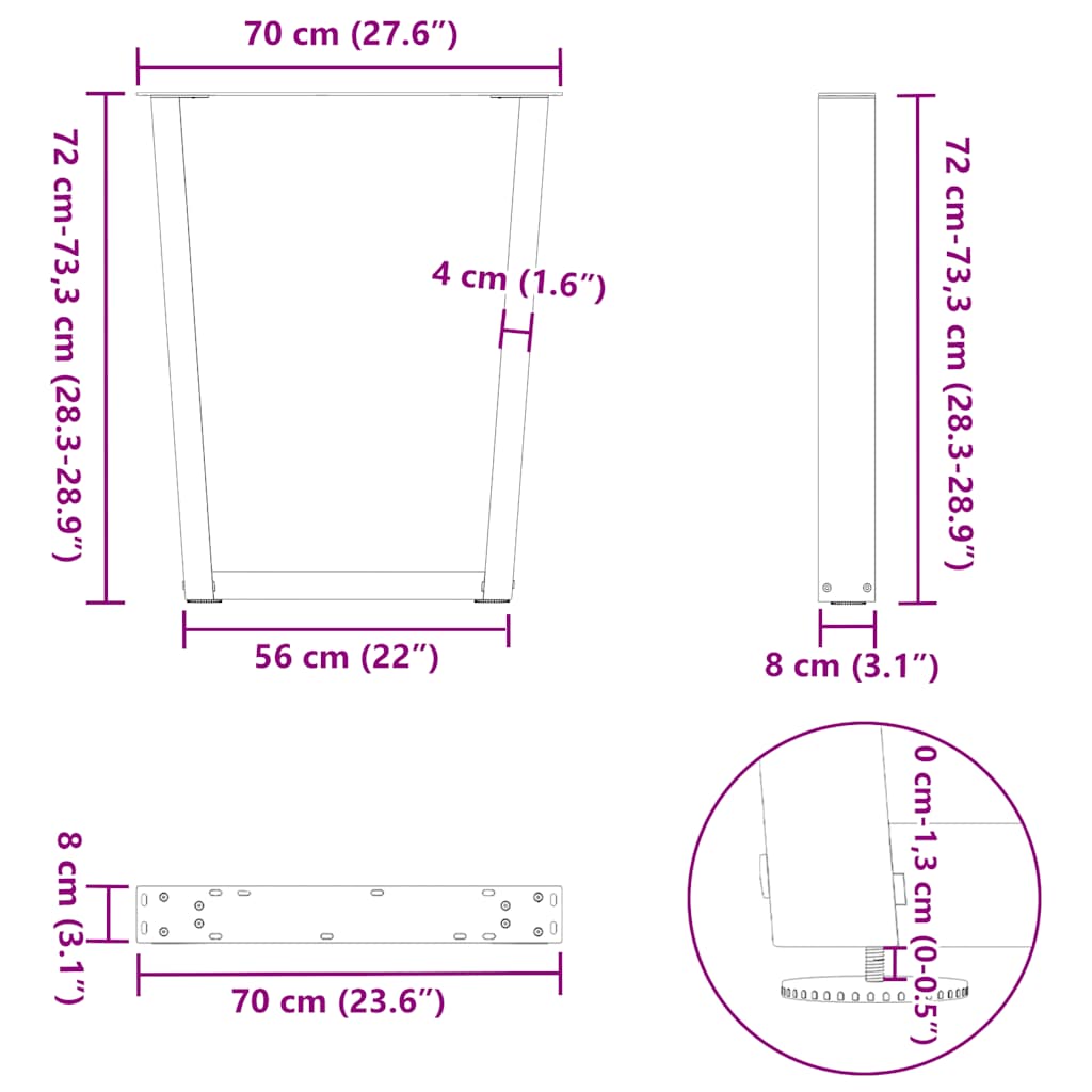 vidaXL Πόδια Τραπεζαρίας Σχήματος V 3 τεμ. Μαύρο 70x(72-73,3) εκ. Ατσάλι