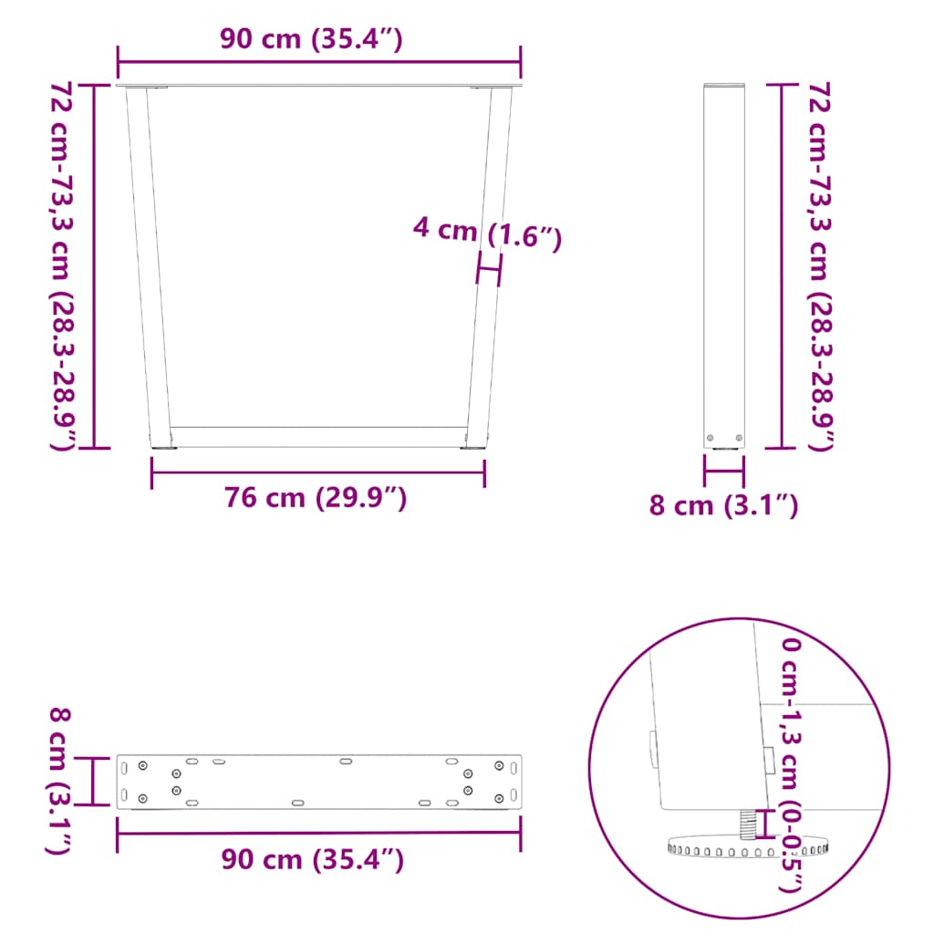 vidaXL Πόδια Τραπεζαρίας Σχήματος V 3 τεμ. Λευκά 90x(72-73,3) εκ. Ατσάλι