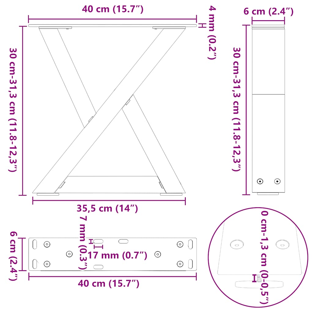 vidaXL Πόδια Τραπεζιού Σαλονιού 2 τεμ. Ανθρακί 40x(30-31,3) εκ. Ατσάλι