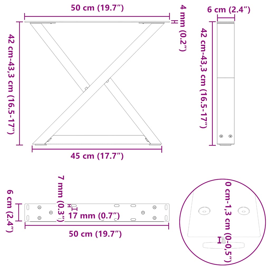 vidaXL Πόδια Τραπεζιού Σαλονιού 2 τεμ. Λευκά 50x(42-43,3) εκ. Ατσάλι