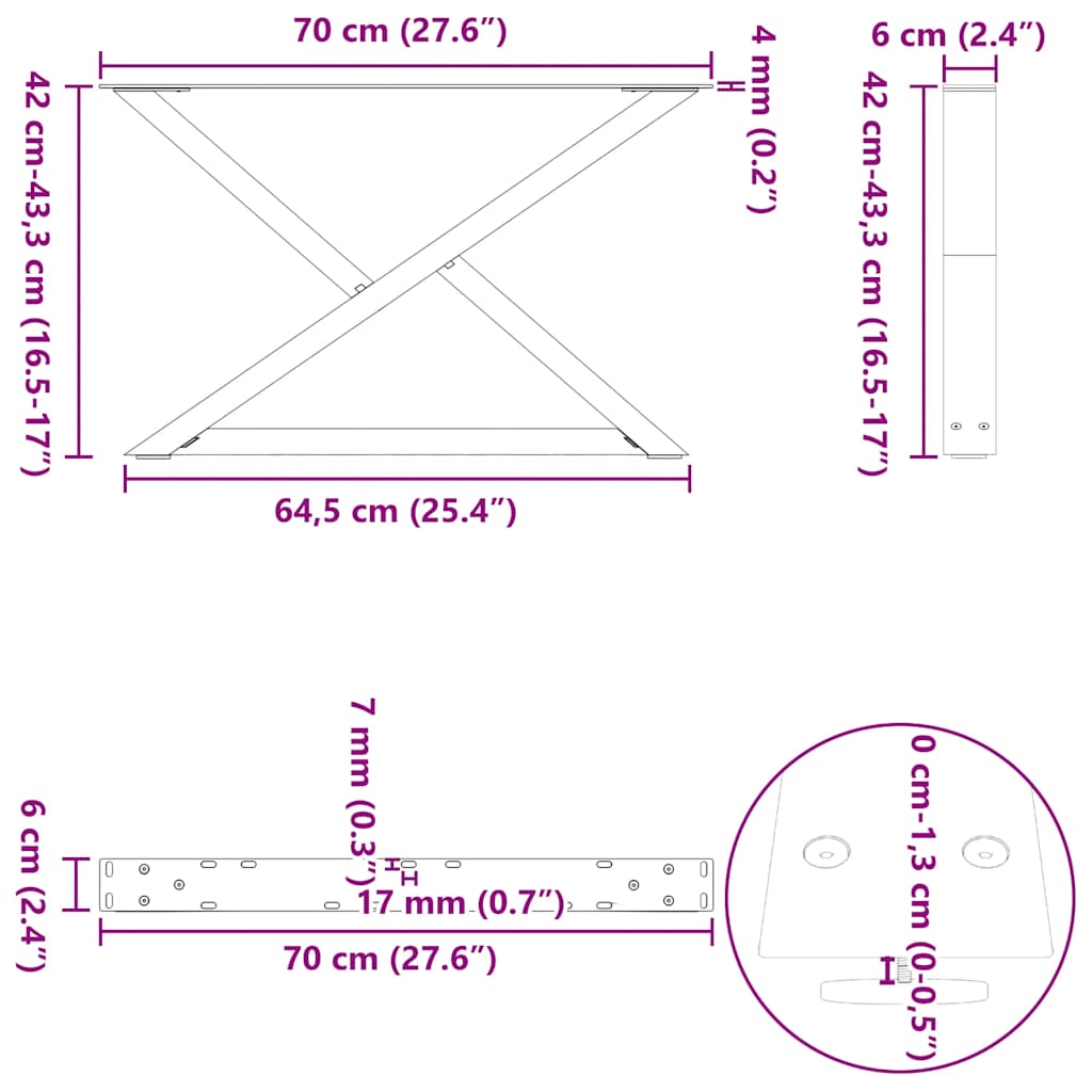 vidaXL Πόδια Τραπεζιού Σαλονιού 2 τεμ. Ανθρακί 70x(42-43,3) εκ. Ατσάλι