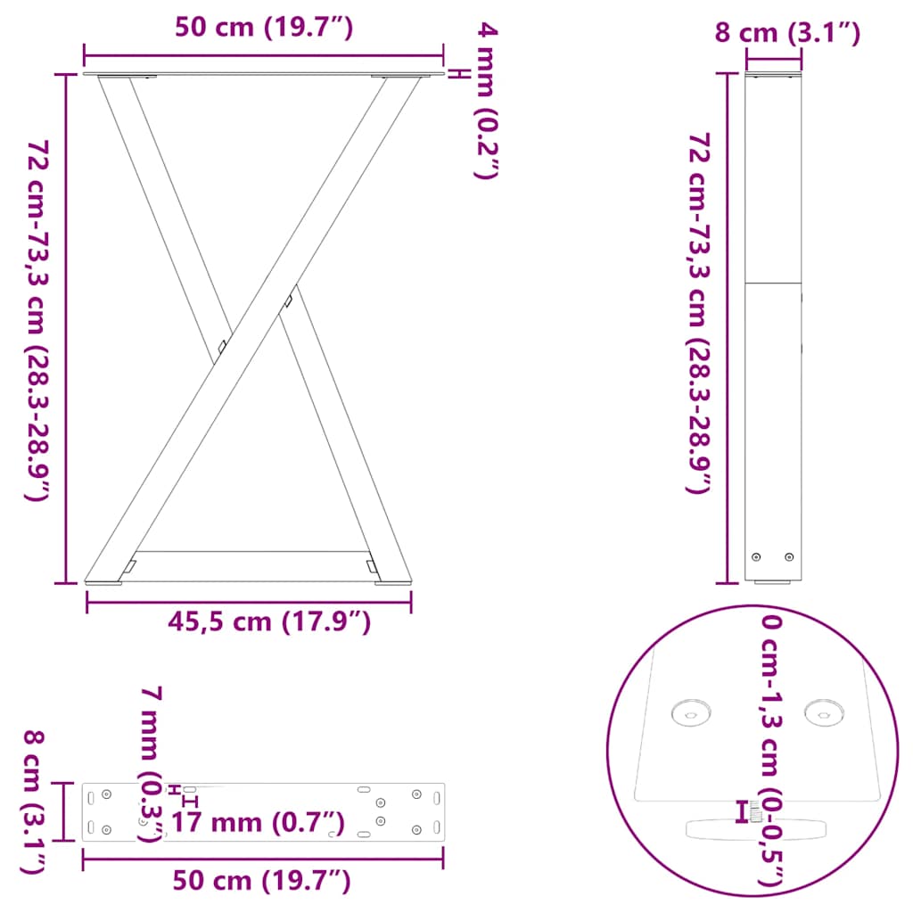 vidaXL Πόδια Τραπεζαρίας 2 τεμ. Ανθρακί 50x(72-73,3) εκ. Ατσάλι