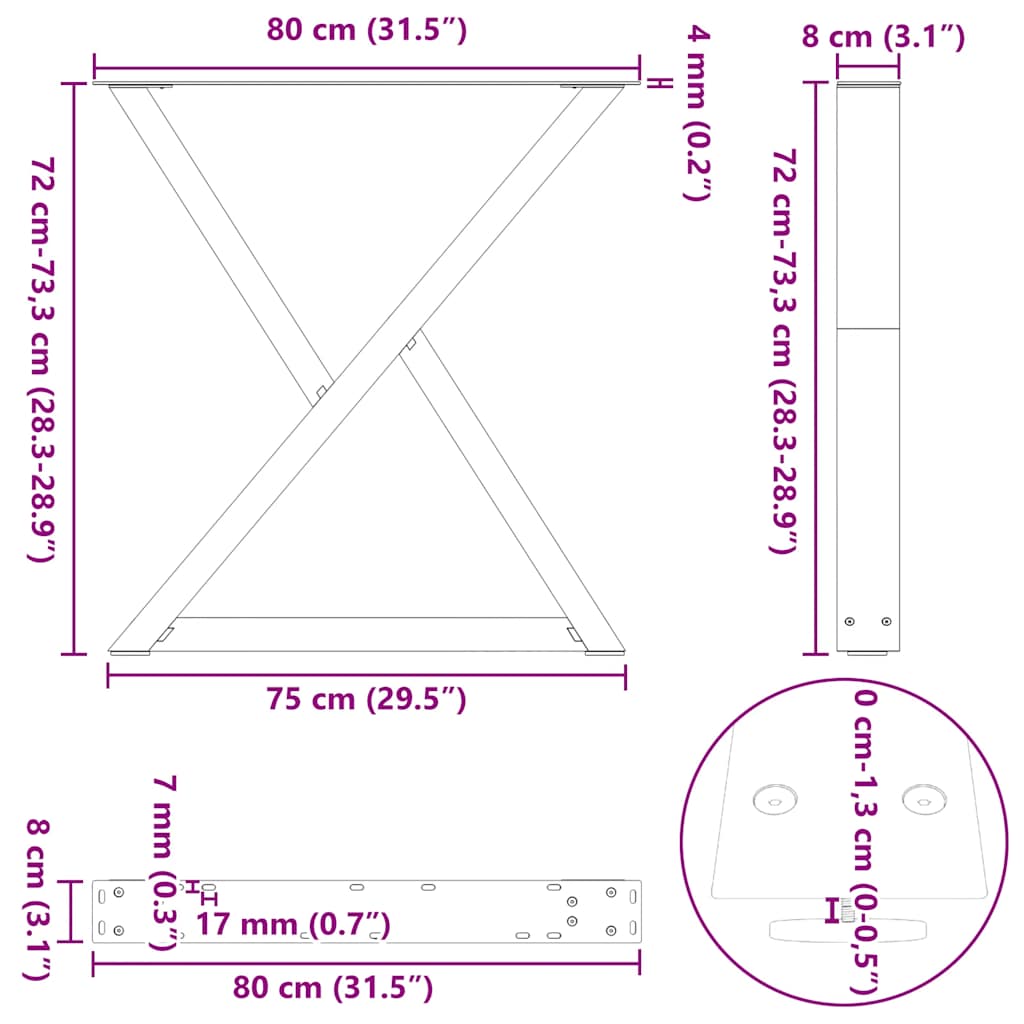 vidaXL Πόδια Τραπεζαρίας 2 τεμ. Ανθρακί 80x(72-73,3) εκ. Ατσάλι