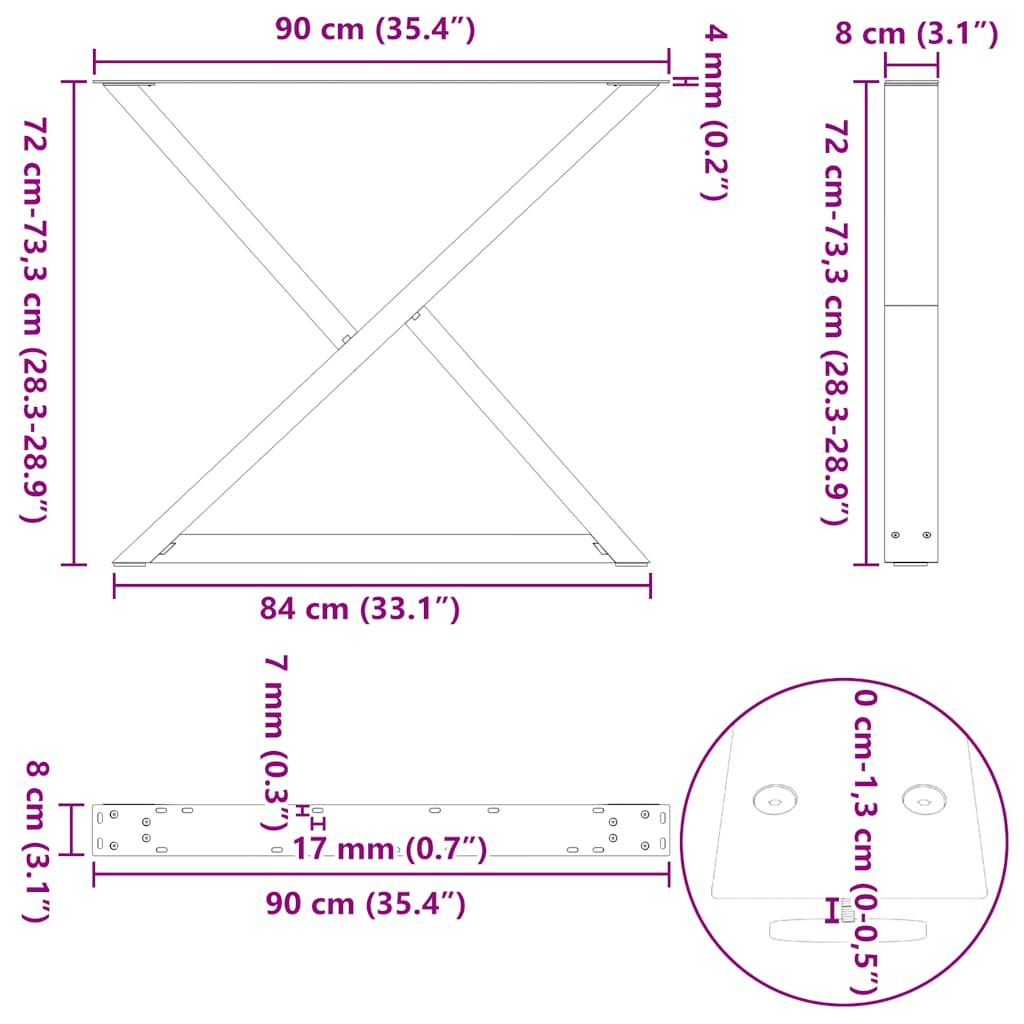 vidaXL Πόδια Τραπεζαρίας 2 τεμ. Ανθρακί 90x(72-73,3) εκ. Ατσάλι