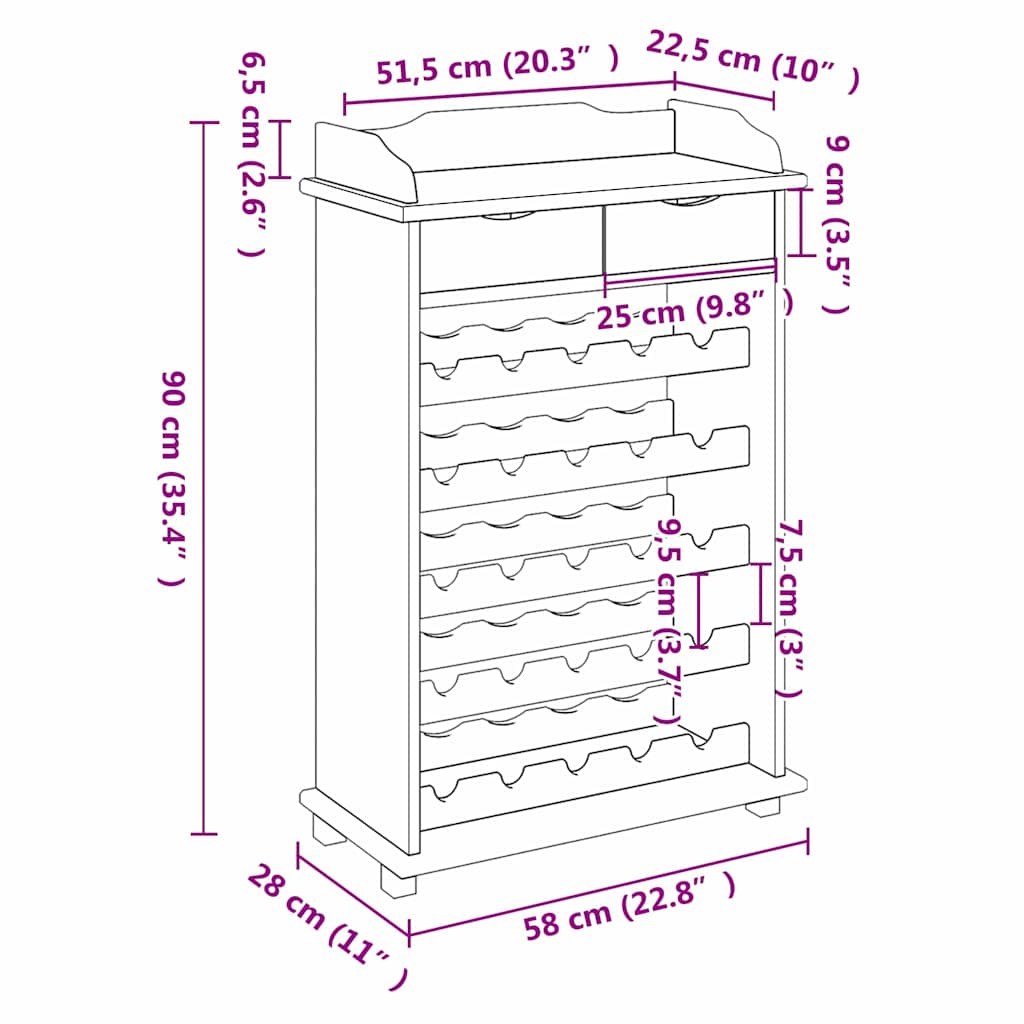 vidaXL Ράφι Κρασιού 90x60x30 εκ. Από Στερεό Ξύλο Πεύκου