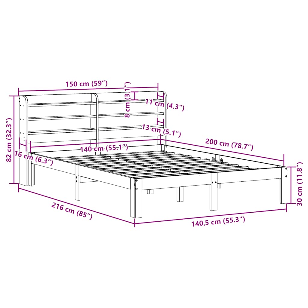 vidaXL Σκελετός Κρεβατιού Χωρίς Στρώμα Καφέ 140x200 Μασίφ Ξύλο Πεύκου