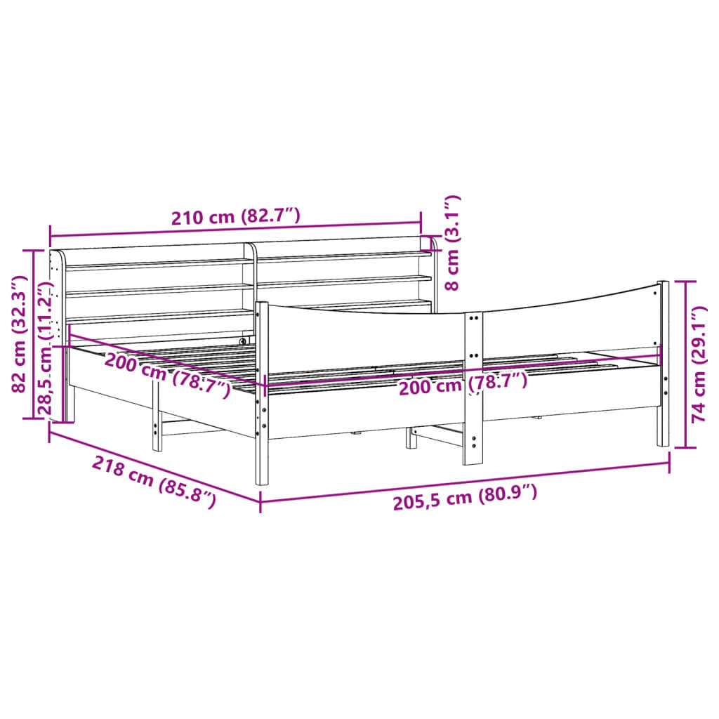 vidaXL Πλαίσιο Κρεβατιού με Κεφαλάρι 200x200 εκ Μασίφ Ξύλο Πεύκου