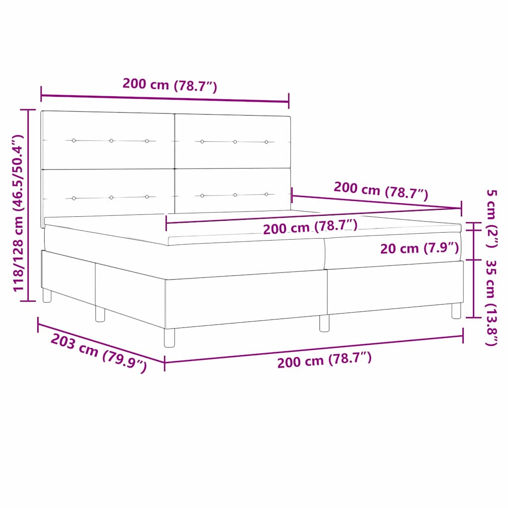 vidaXL Κρεβάτι με ελατήρια με κεφαλάρι Μαύρο 200 x 200 cm ύφασμα