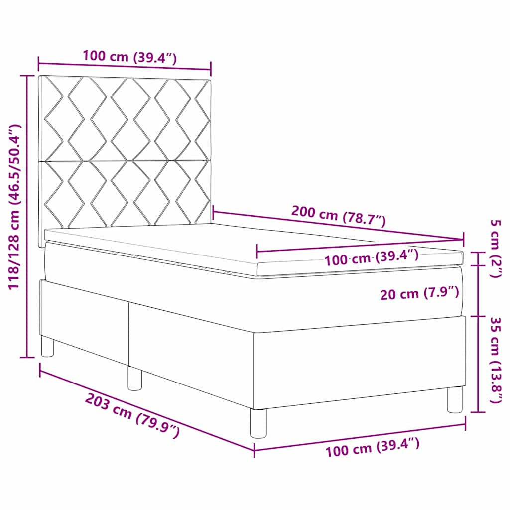 vidaXL Κρεβάτι με ελατήρια με κεφαλάρι Μαύρο 100 x 200 cm ύφασμα