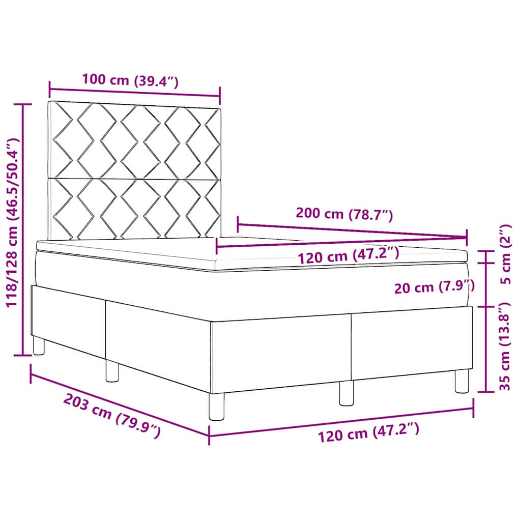 vidaXL Κρεβάτι με ελατήρια με μαξιλάρι Μαύρο 120 x 200 cm ύφασμα