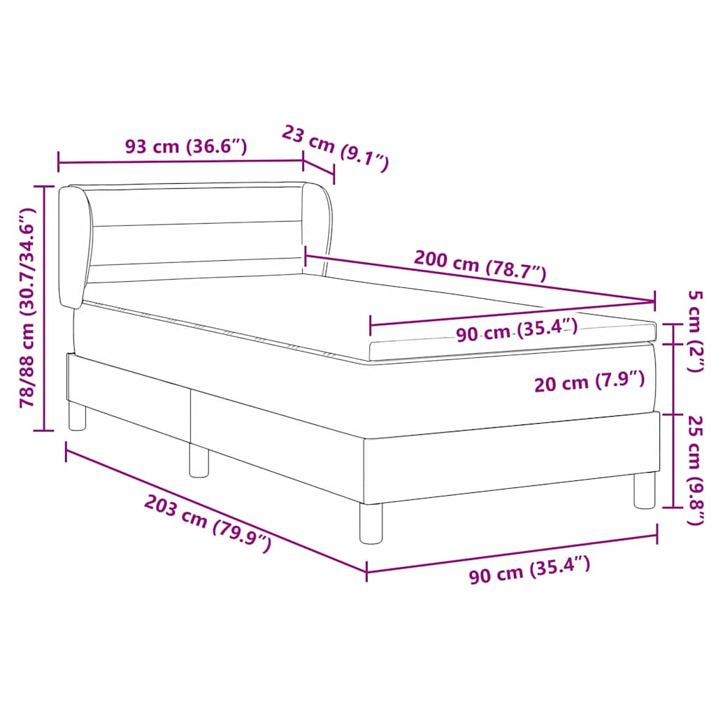 vidaXL Κρεβάτι Box Spring με Στρώμα Μαύρο 90x200 εκ Υφάσμα