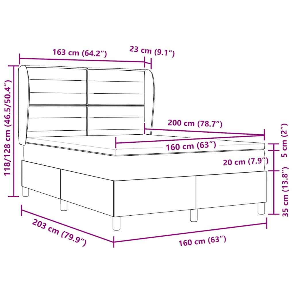 vidaXL Κρεβάτι με ελατήρια με στρώμα Κρεμ 160 x 200 cm ύφασμα