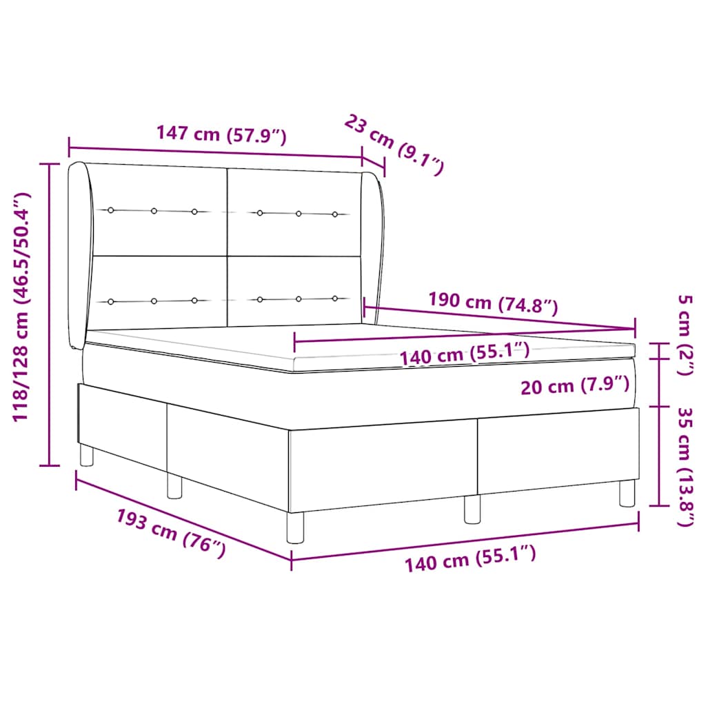 vidaXL Κρεβάτι με ελατήρια με στρώμα Taupe 140 x 190 cm ύφασμα