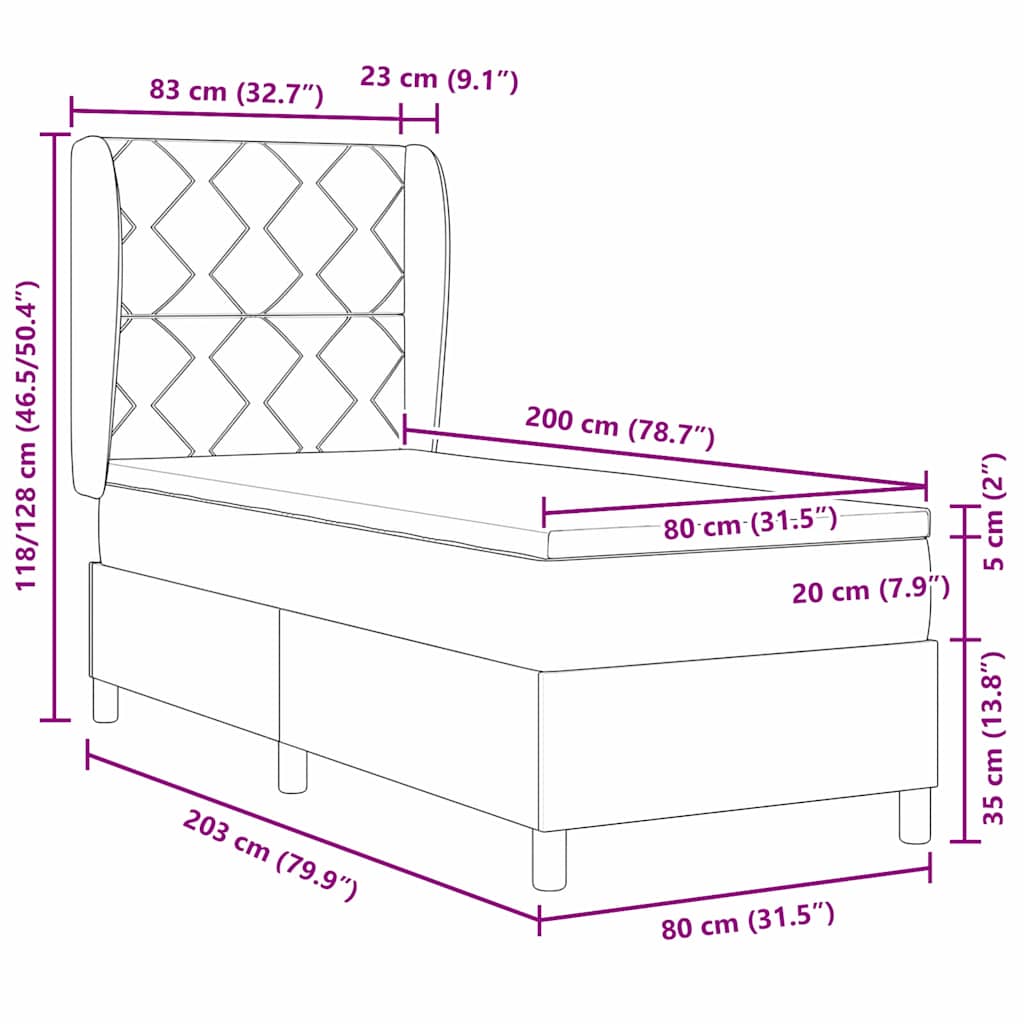 vidaXL Κρεβάτι με ελατήρια με κεφαλάρι Μπλε 80 x 200 cm ύφασμα