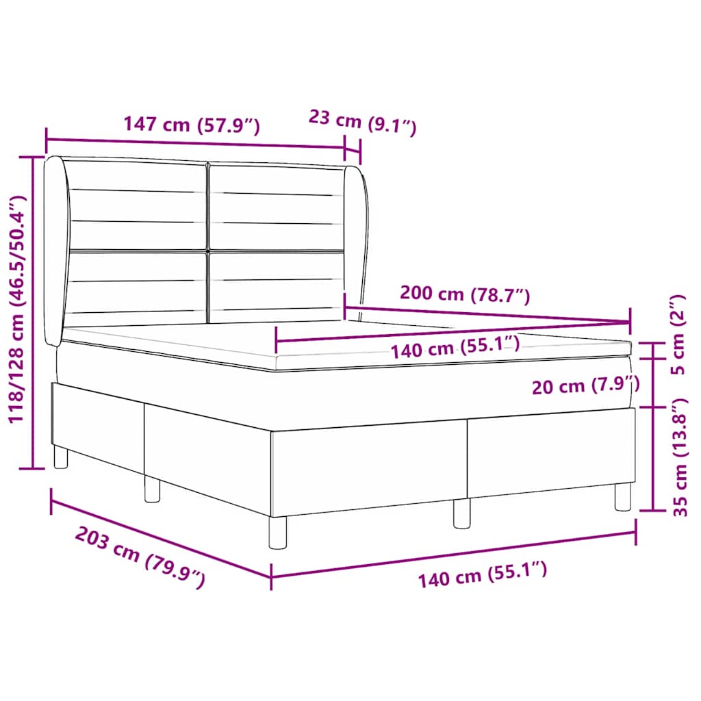 vidaXL Κρεβάτι με ελατήρια με στρώμα Μαύρο 200 x 140 cm ύφασμα