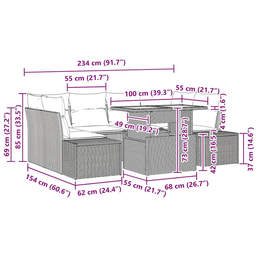 vidaXL Σετ Γευμάτων Κήπου 7 Τεμαχίων με Μαξιλάρια Μαύρο Πολυ-Ράταν Ακακία