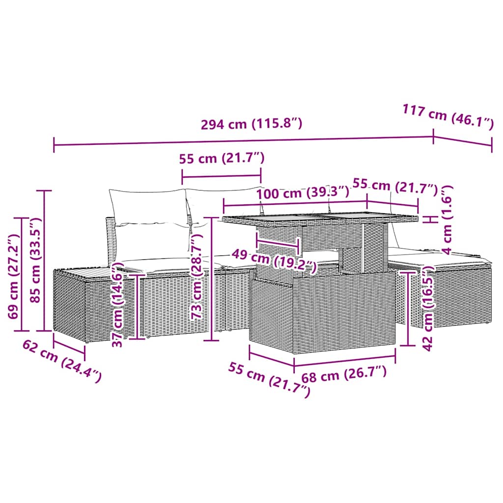 vidaXL Σετ Κήπου 6 Τεμαχίων με Μαξιλάρια Μπεζ Πολυ Ράταν Ακακία