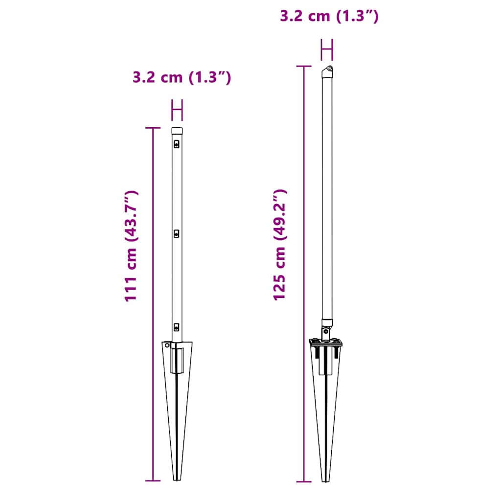 Στηθαία vidaXL με άκρη 52 τεμάχια Ø32 mm 80 cm Γαλβανισμένο χάλυβα
