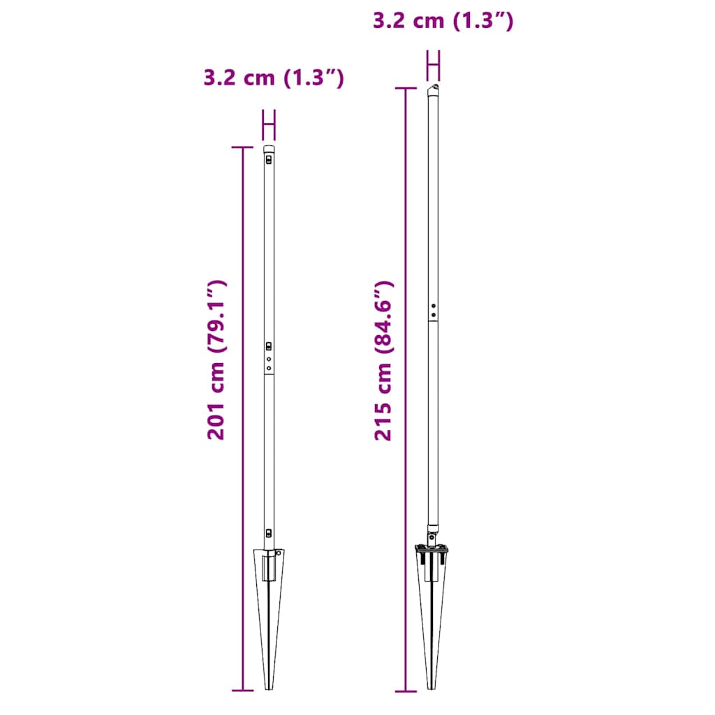 Πόλοί περιφράξεων vidaXL με αιχμή 26 τεμάχια Ø32 mm 170 cm Γαλβανισμένο χάλυβα