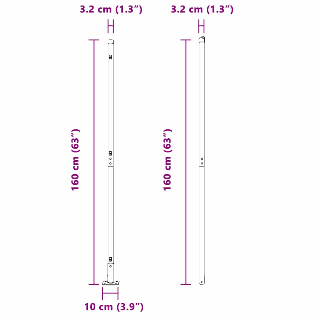 vidaXL Στήλες Φρακτών με Βάσεις 52 τμχ Ø32mm 83,5cm Γαλβανισμένο Ατσάλι