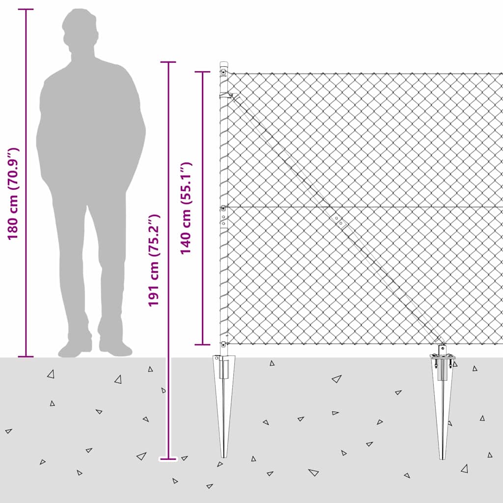 vidaXL Φράχτης από αλυσίδα με στήλες Ασημί 1.4 x 10 m Ατσάλι