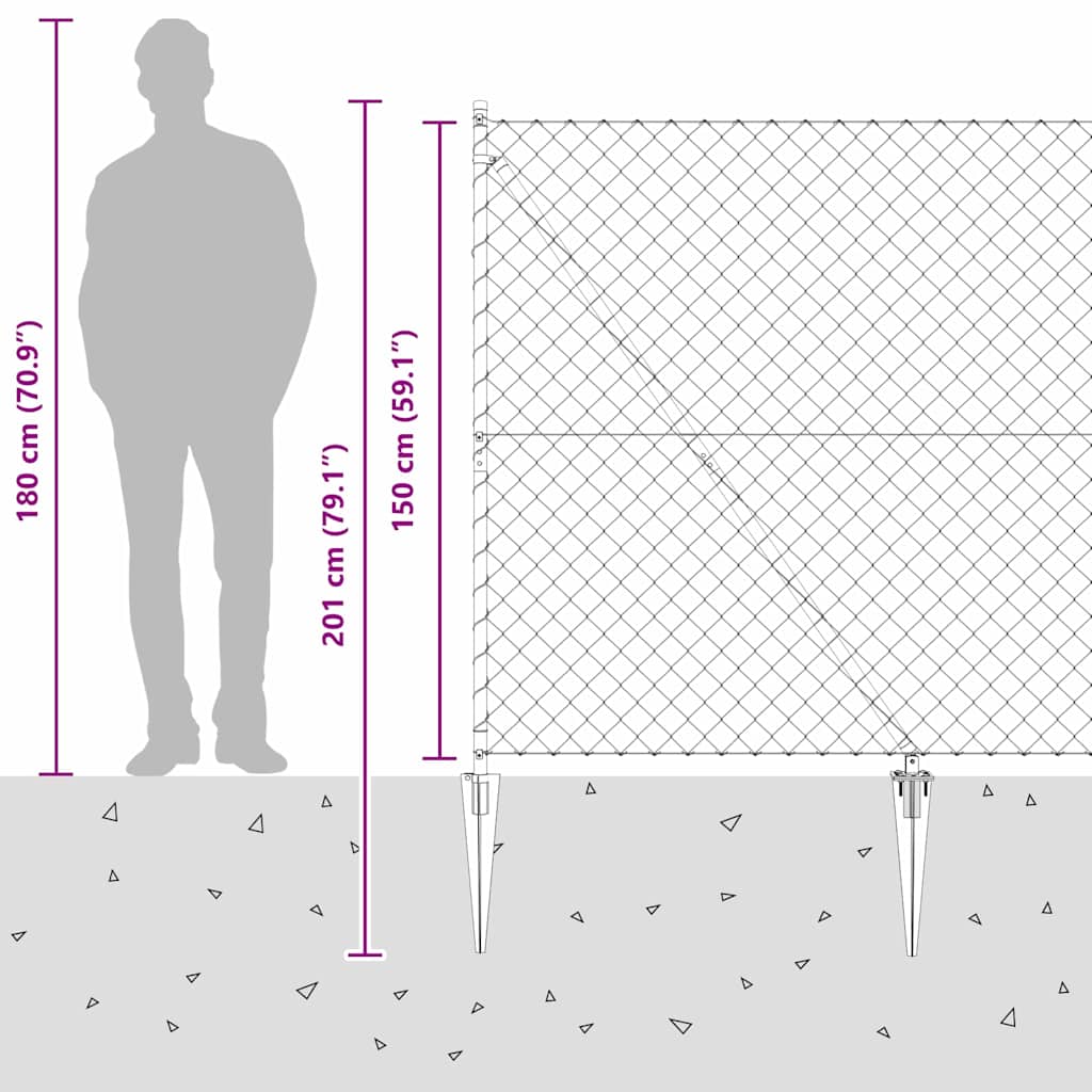 vidaXL Φράχτης από αλυσίδα με στήλες Ασημί 1.5 x 10 m Ατσάλι