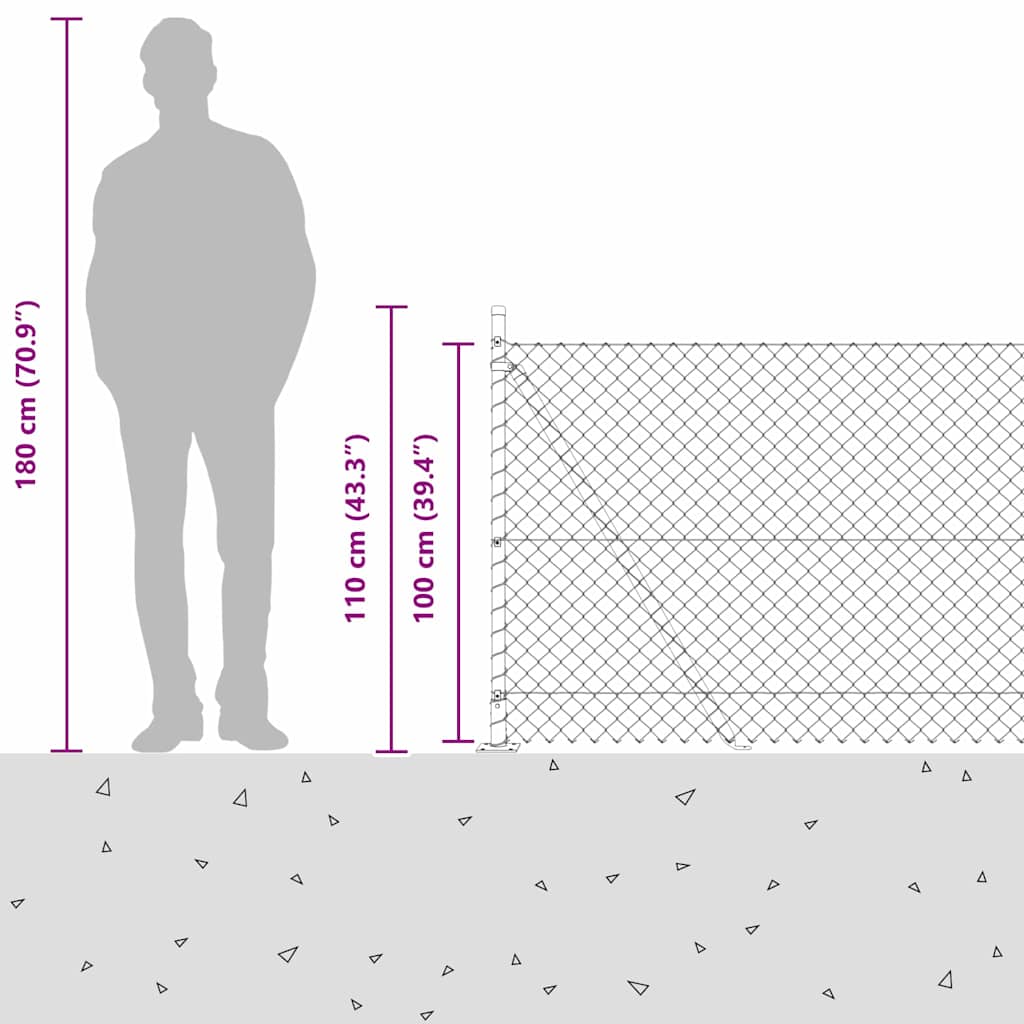 vidaXL Φράχτης από αλυσίδα με στήλες Πράσινο 1 x 10 m Ατσάλι