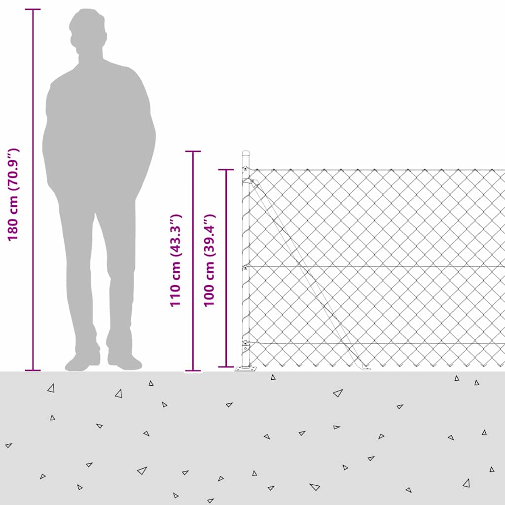 vidaXL Φράχτης από αλυσίδα με στήλες Πράσινο 1 x 10 m Ατσάλι