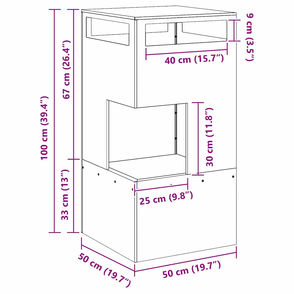 vidaXL Φωτιά Μαύρο 50 x 50 x 100 cm Ατσάλι