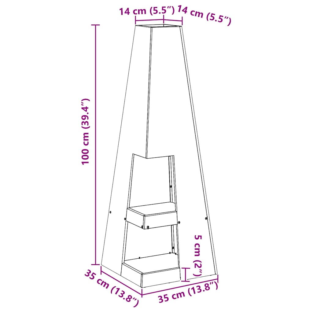 vidaXL Φωτιά Μαύρο 35 x 35 x 100 εκ Ατσάλι