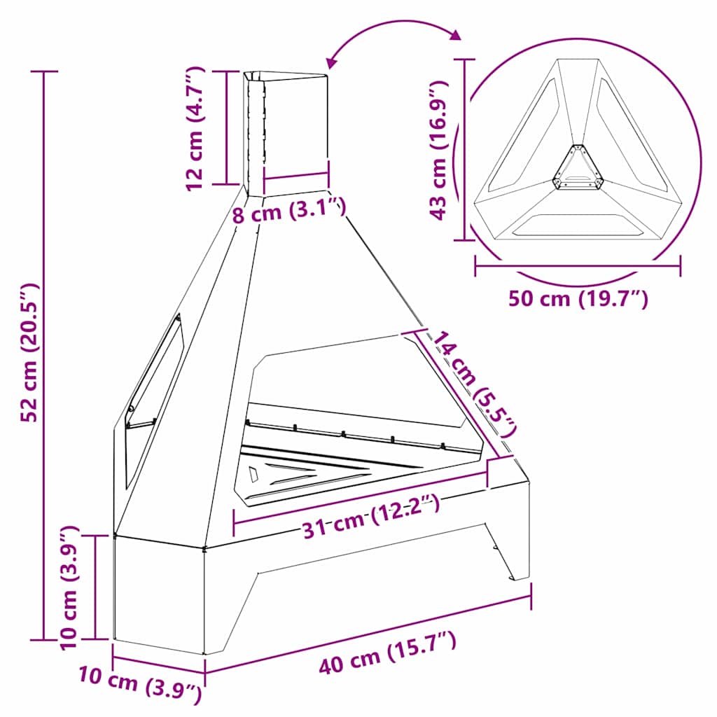 vidaXL Φωτιά Μαύρο 50 x 43 x 52 εκ. Ατσάλι