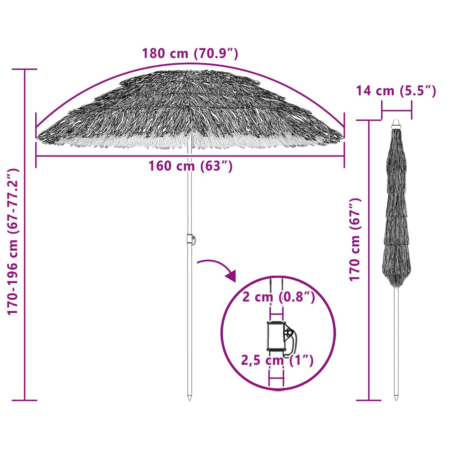 vidaXL Παράσολα Παραλίας Φυσικό 255 x 255 x 255 εκ
