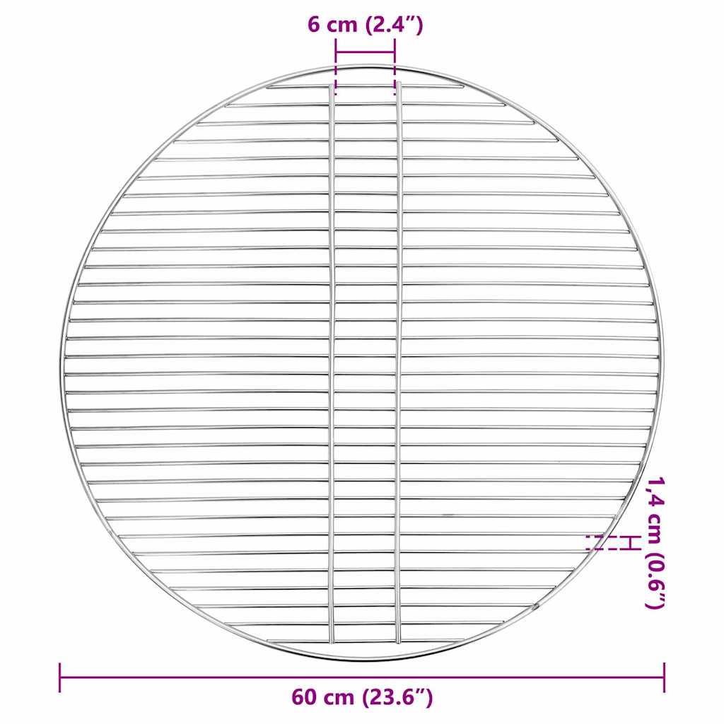 vidaXL BBQ Grill Grate Ασημί Ø60 εκ Ανοξείδωτο ατσάλι