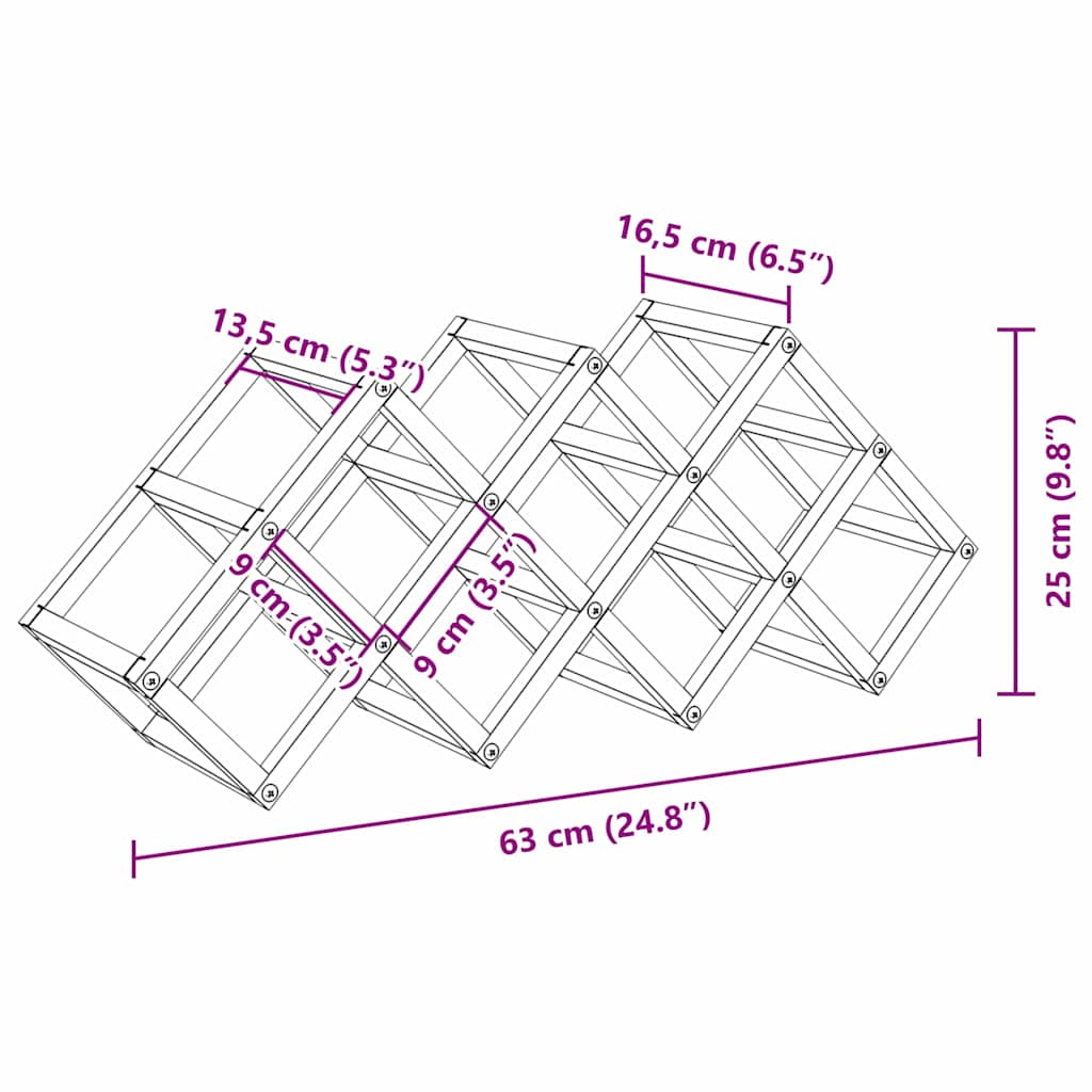 vidaXL Ράφι Κρασιού Μαύρο 63 x 16.5 x 25 εκ.