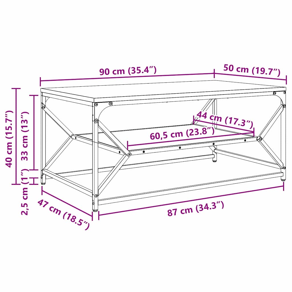 vidaXL Τραπεζάκι σαλονιού Μαύρη δρυς 90 x 50 x 40 cm