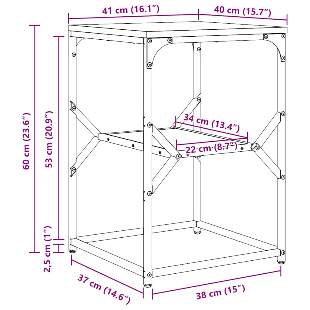 vidaXL Τραπεζάκι Πλευράς Γκρίζο Σονομα 41 x 40 x 60 εκ.