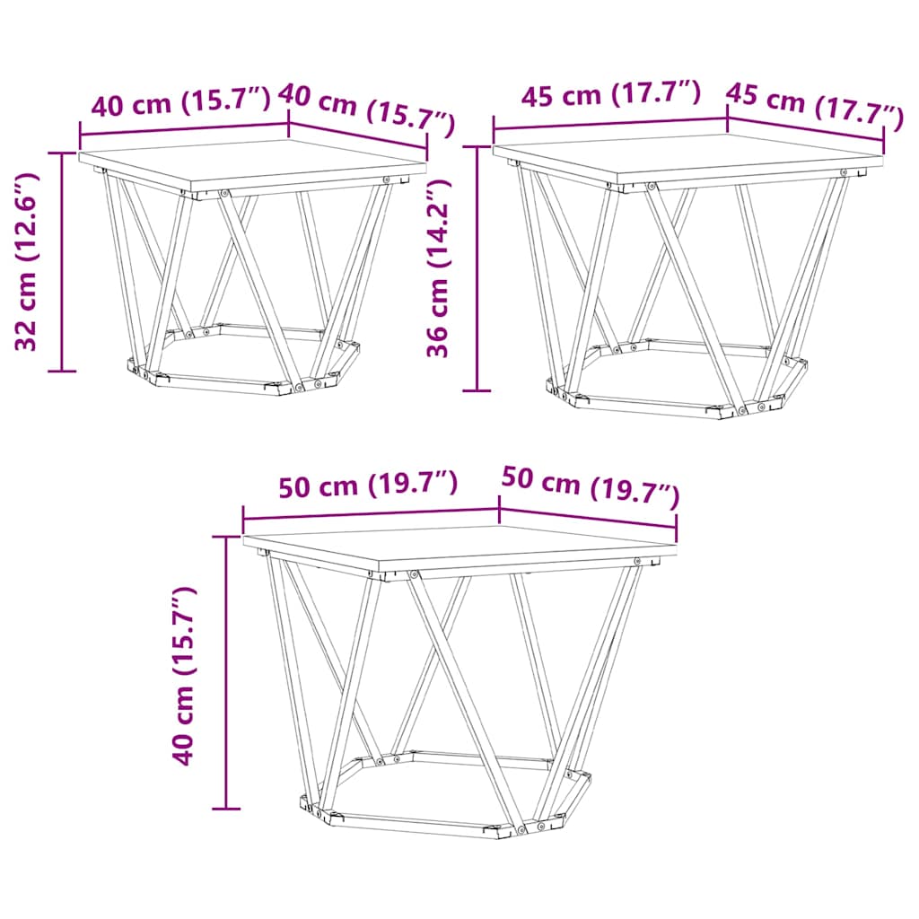 vidaXL Τραπεζάκι σαλονιού 3 pcs Καπνιστή δρυς 50 x 50 x 40 cm