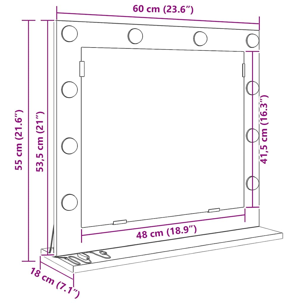 vidaXL Καθρέφτης τουαλέτας Artisan Oak 60 x 55 x 18 εκ. Ορθογώνιος