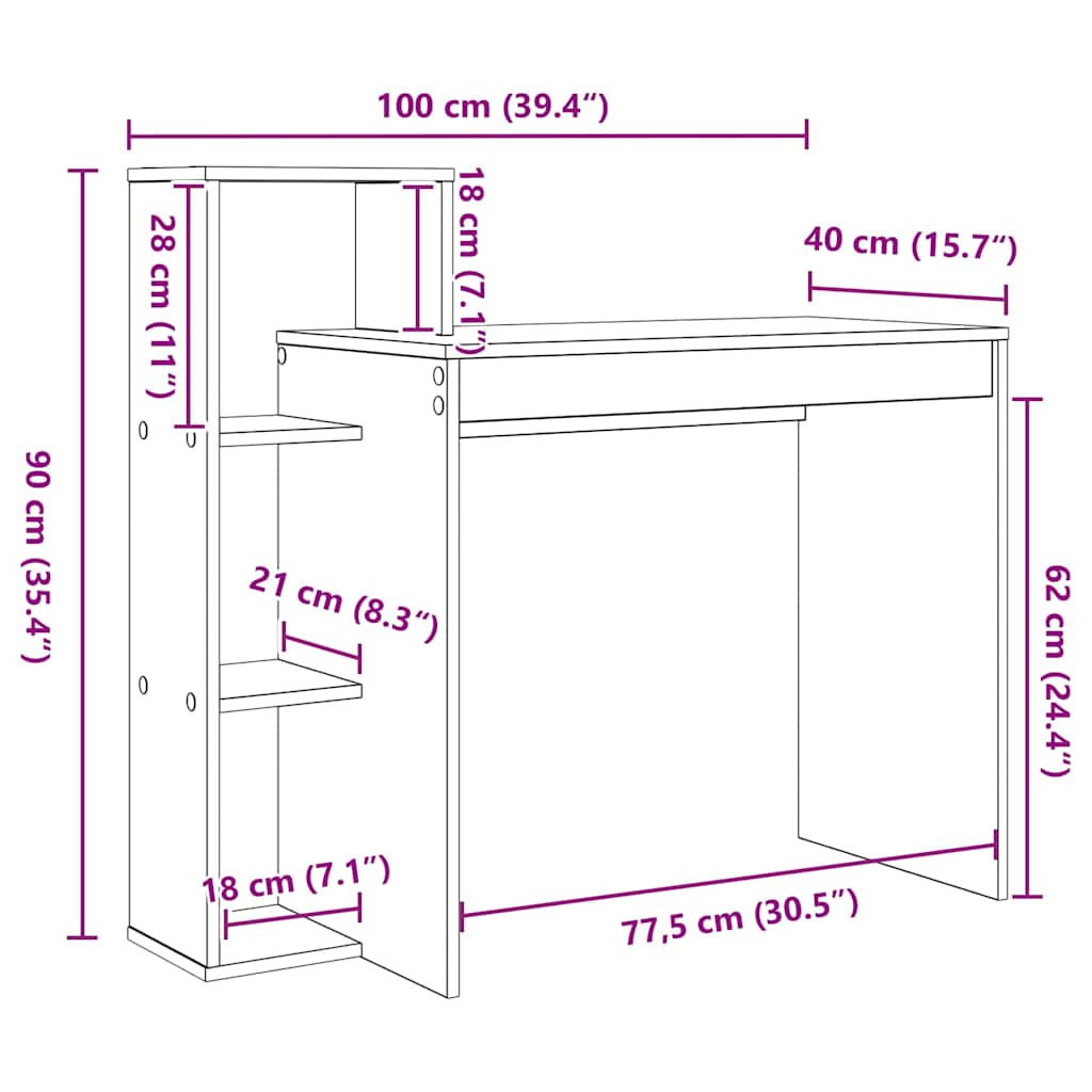 vidaXL Γραφείο artisan δρυς 100 x 40 x 90 cm Επεξεργασμένο ξύλο