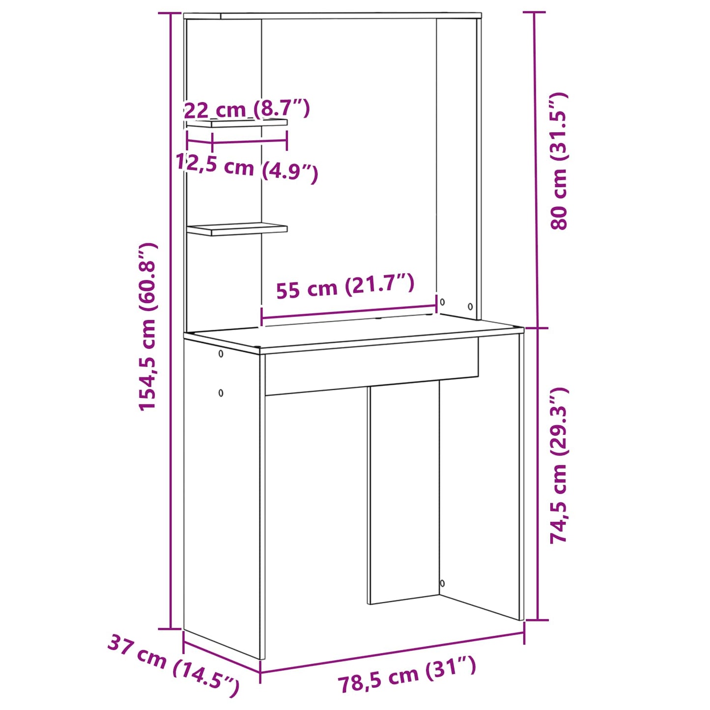 vidaXL Γραφείο Λευκό Επεξεργασμένο Ξύλο 78,5 x 37 x 154,5 εκ