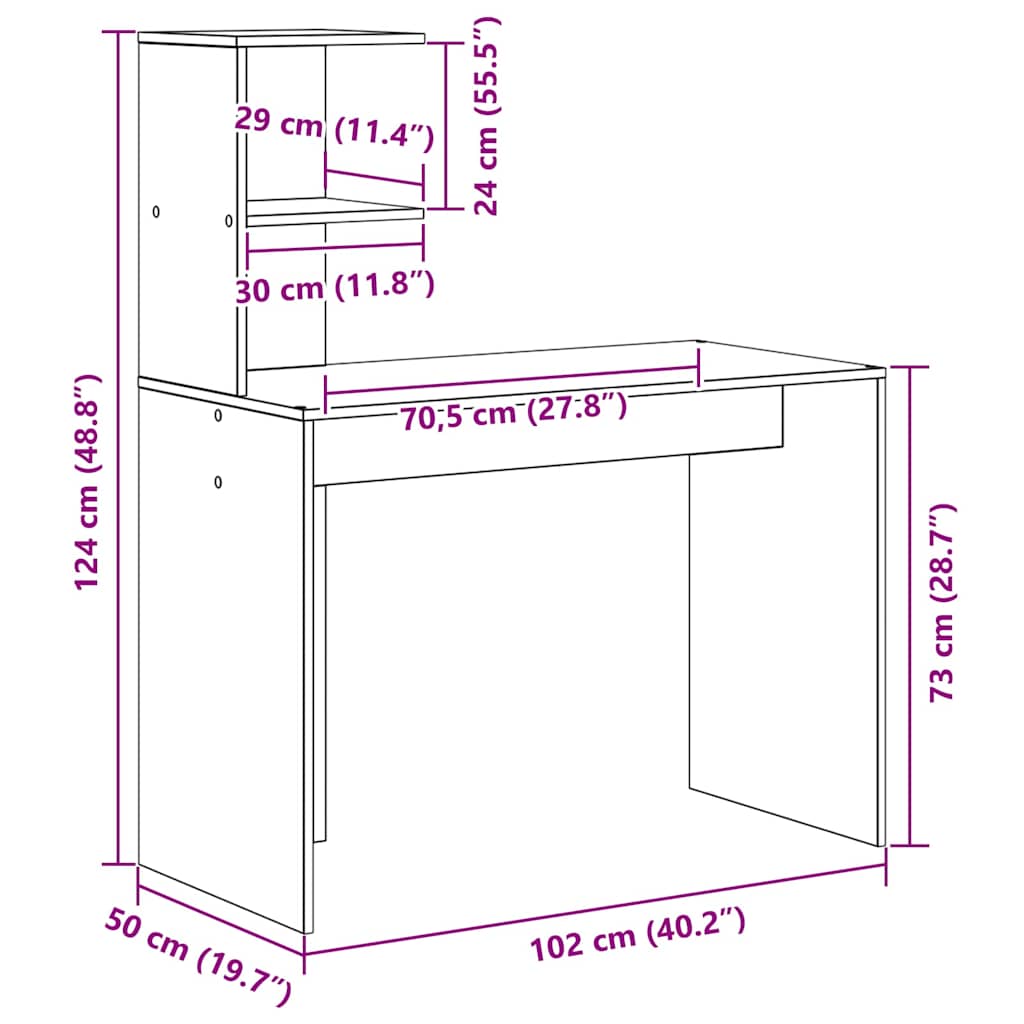 vidaXL Γραφείο Δρύς Sonoma 102 x 50 x 124 εκ. Επεξεργασμένο Ξύλο