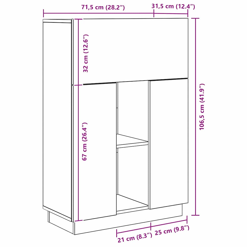 vidaXL Γραφείο Μαύρη Οξυά 71.5 x 31.5 x 106.5 εκ Επεξεργασμένο ξύλο