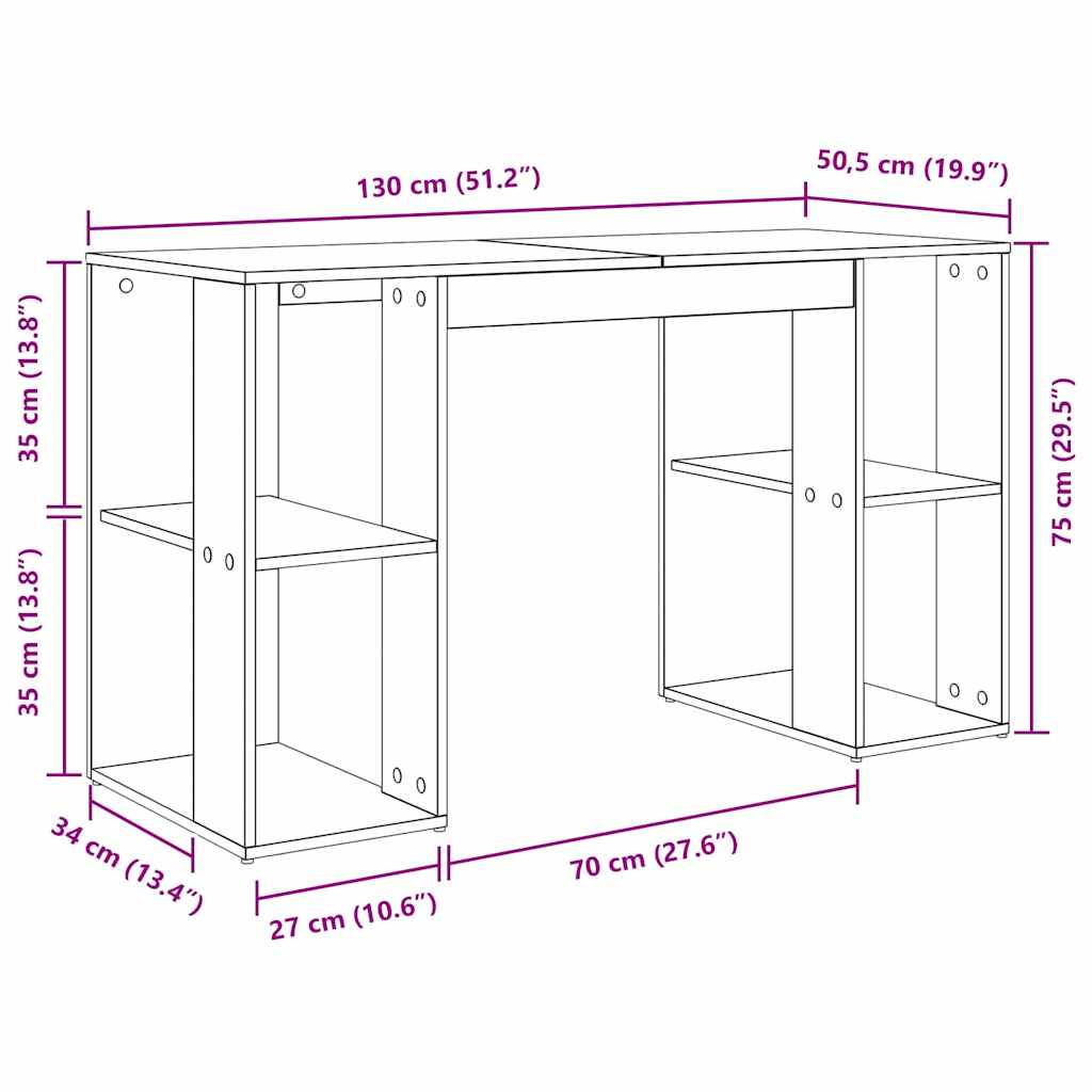vidaXL Γραφείο με Αποθήκευση με ράφι artisan δρυς 130 x 50.5 x 75 εκ