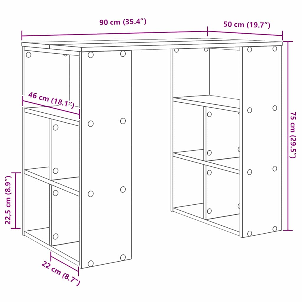 vidaXL Γραφείο Δρύς Sonoma Επεξεργασμένο Ξύλο 90 x 50 x 75 εκ.
