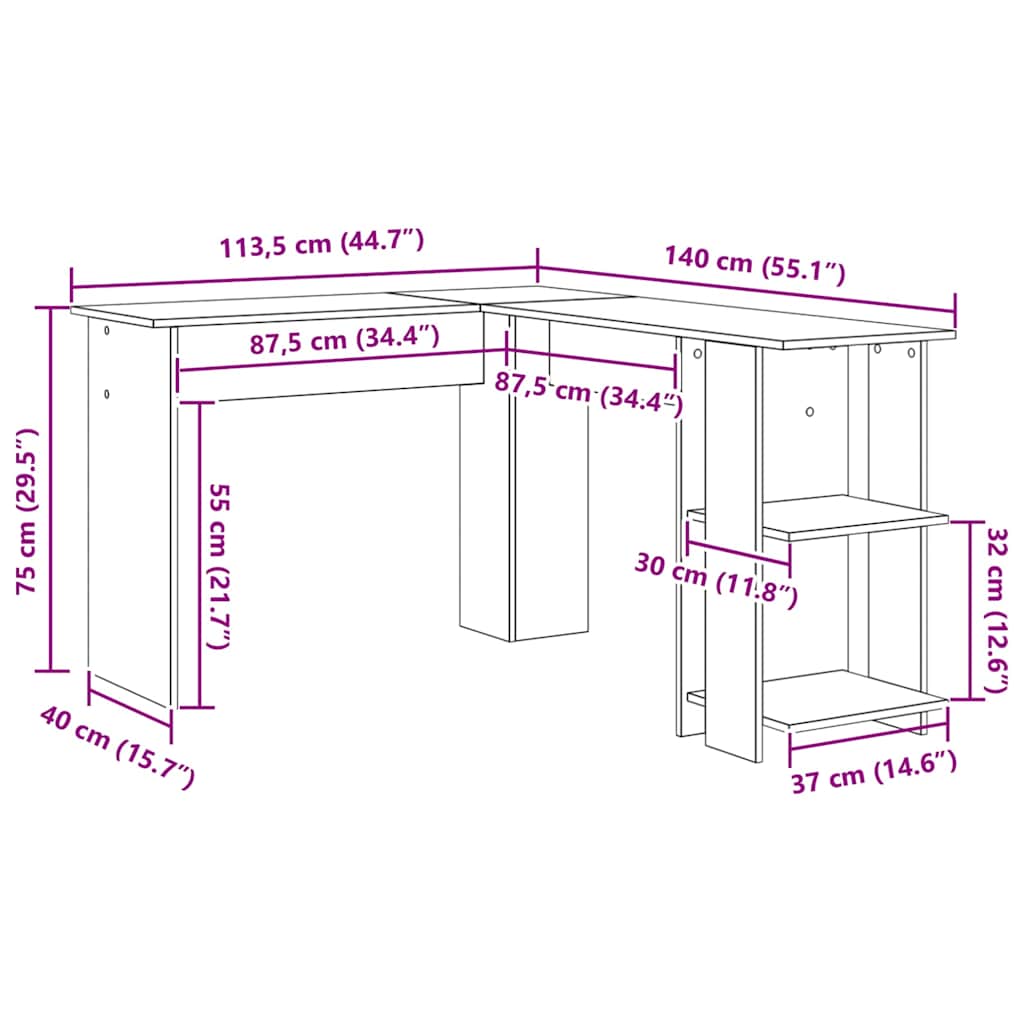 vidaXL Γωνιακό Γραφείο με Αποθήκη artisan δρυς 140 x 113.5 x 75 εκ.